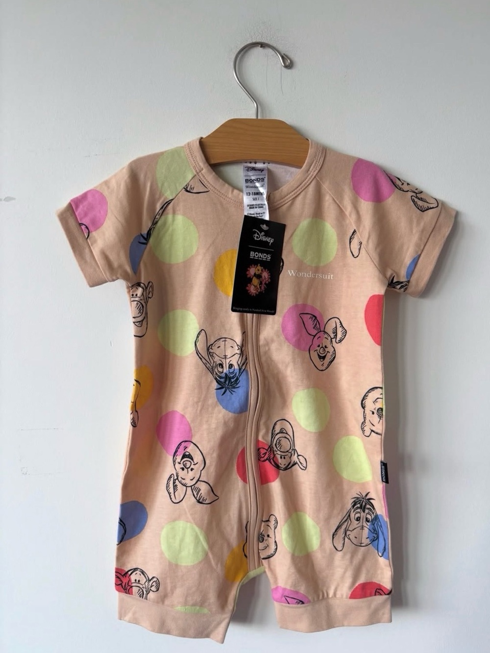 Bonds Disney Polka Dot Winnie the Pooh Zipsuit - Peach with Multicolor Dots
